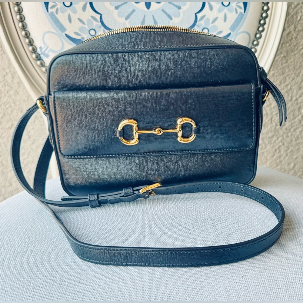 GUCCI 
Textured Calfskin Small Horsebit 1955 Shoulder Bag Black